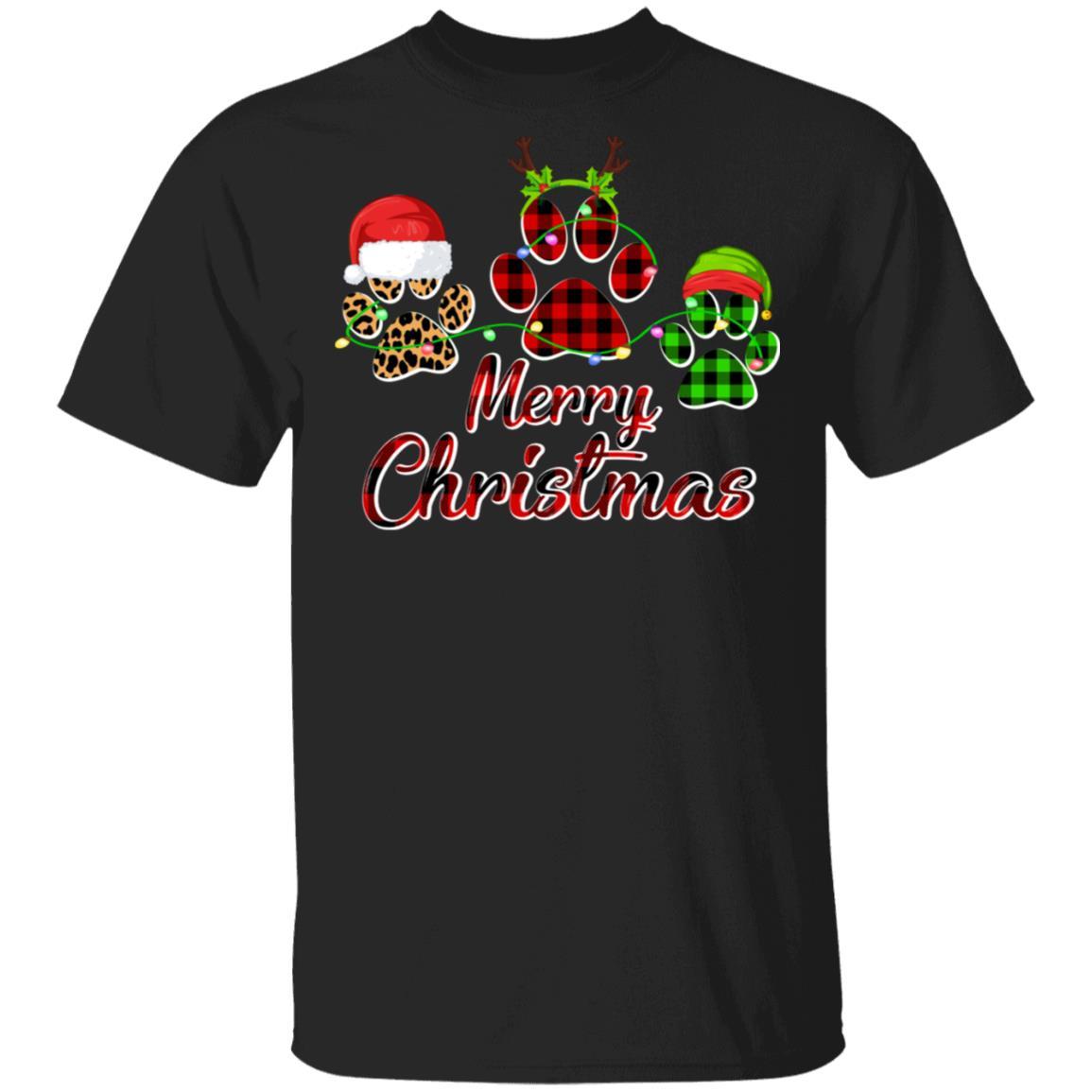 Paw Dogs Merry Christmas Dog Lovers Red Buffalo-T-Shirt & Sweatshirt-Classic T-Shirt-Black