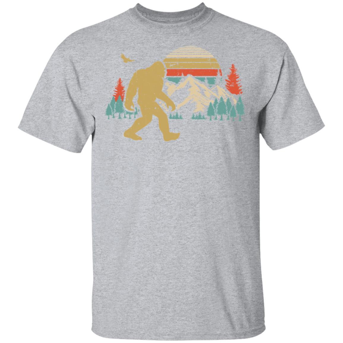 Vintage Retro Bigfoot Silhouette Mountain Sun Believe-T-Shirt & Hoodie-Classic T-Shirt-Sport Grey