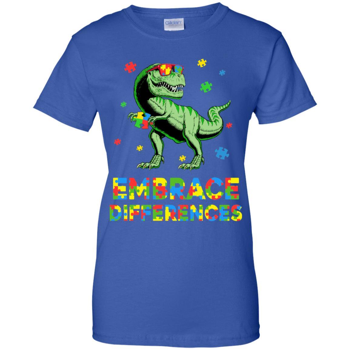 Dinosaur Puzzle Autism Awareness Embrace Differences-T-Shirt & Hoodie-Women's T-Shirt-Royal