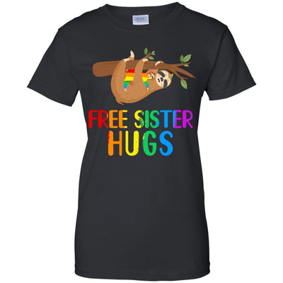 Free Sister Hugs Sloth Rainbow Heart LGBT Pride Month-T-Shirt & Hoodie-Women's T-Shirt-Black