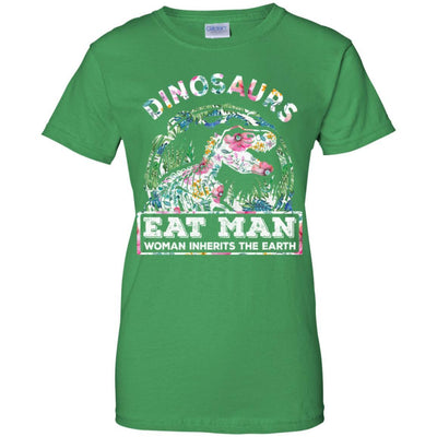 Funny Dinosaurs Eat Man Woman Inherits The Earth-T-Shirt & Tank Top-Women's T-Shirt-Irish Green