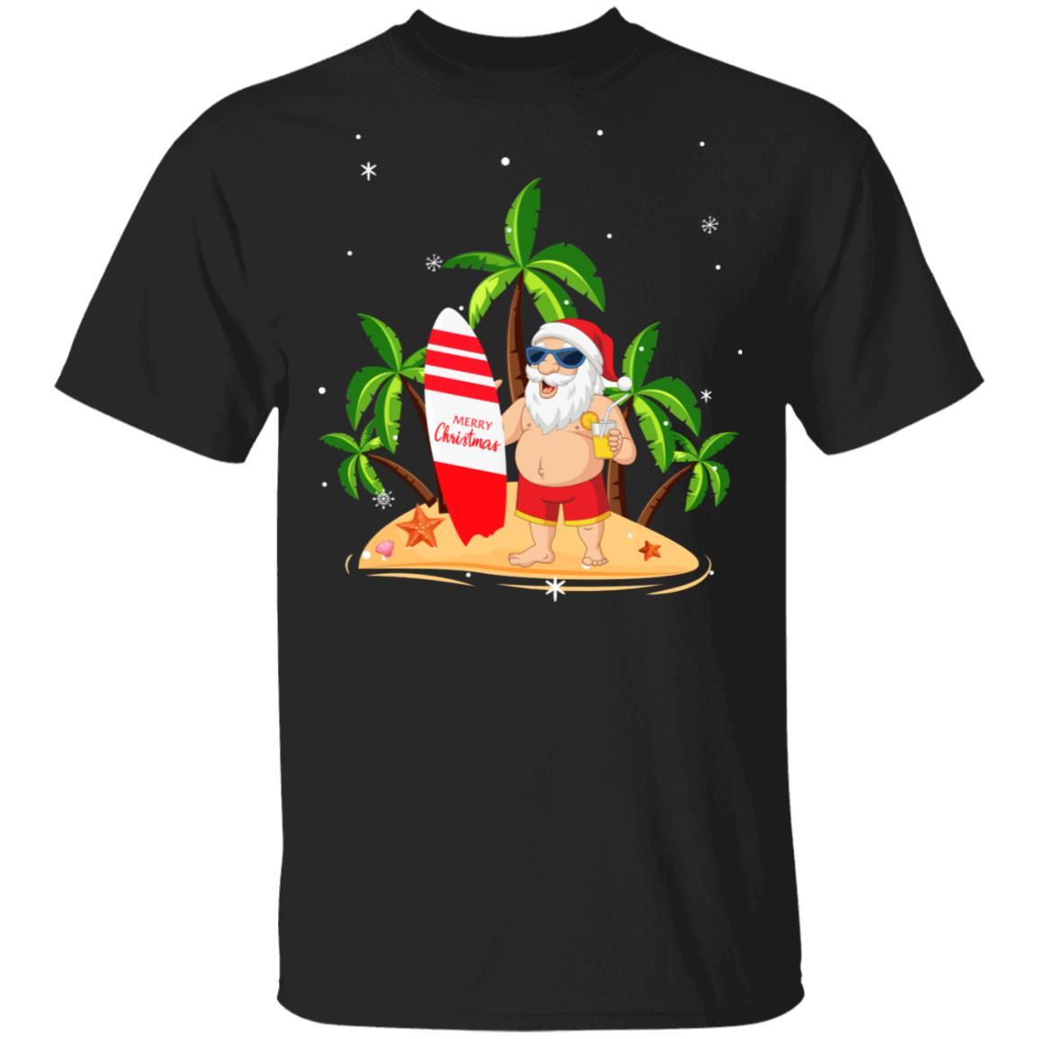 Merry Christmas In July Santa Hawaiian Surfing Summer-T-Shirt & Sweatshirt-Classic T-Shirt-Black