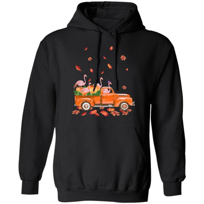 Happy Halloween Flamingo Fall Autumn Pumpkin Truck-T-Shirt & Hoodie-Pullover Hoodie-Black