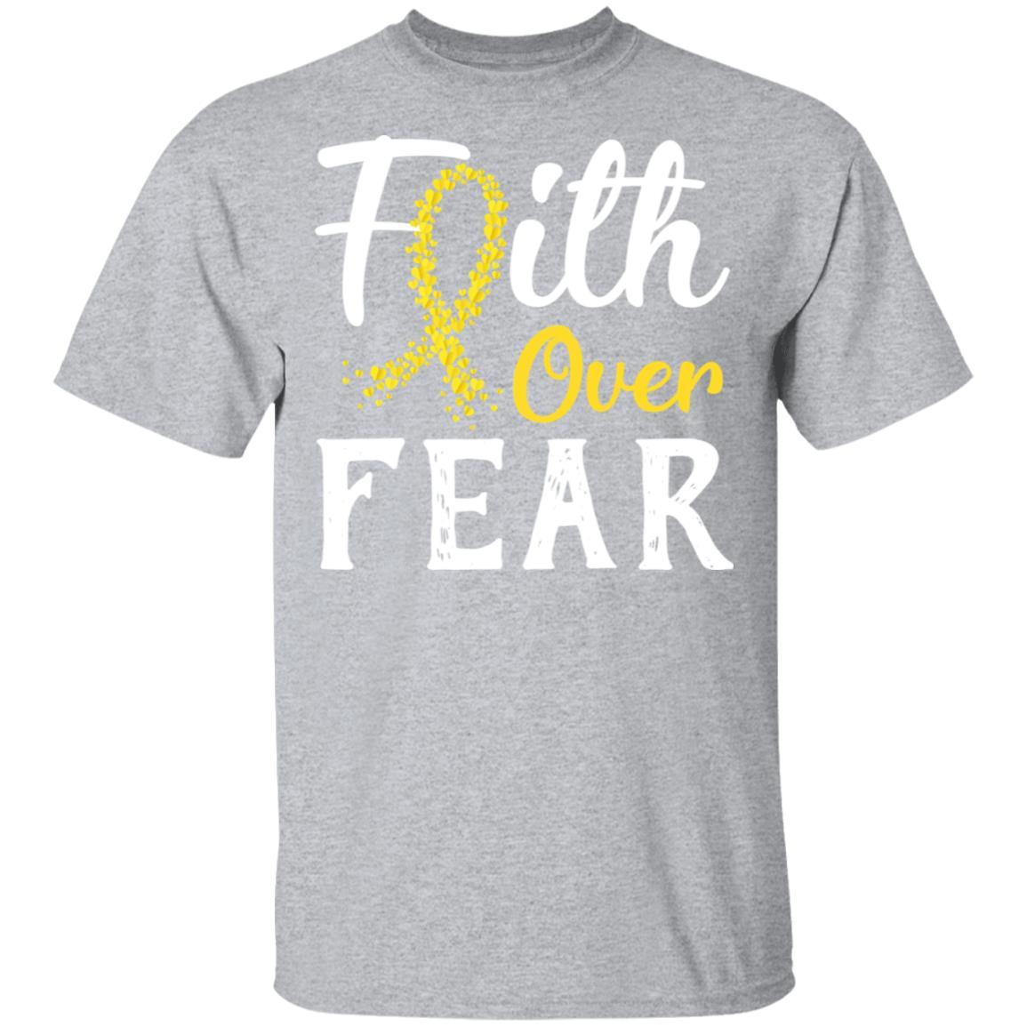 Childhood Cancer Awareness Gold Ribbon Faith Over Fear-T-Shirt & Hoodie-Classic T-Shirt-Sport Grey