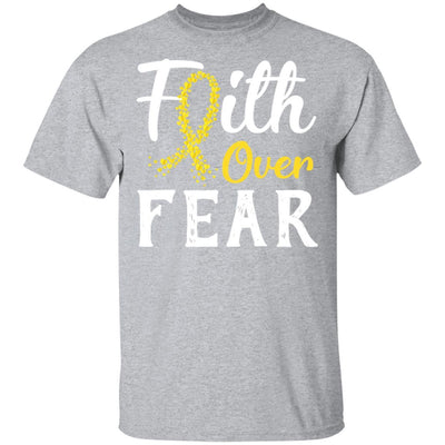 Childhood Cancer Awareness Gold Ribbon Faith Over Fear-T-Shirt & Hoodie-Classic T-Shirt-Sport Grey
