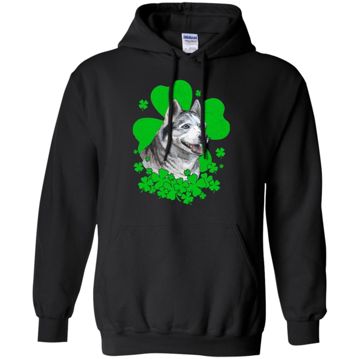 Siberian Husky St. Patrick's Day Clovers-T-Shirt & Hoodie-Pullover Hoodie-Black