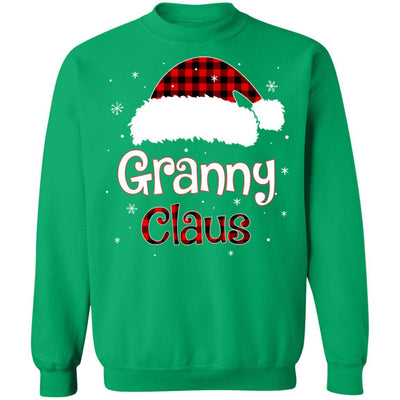 Santa Granny Claus Red Plaid Family Pajamas Christmas Gift-T-Shirt & Sweatshirt-Crewneck Sweatshirt-Irish Green