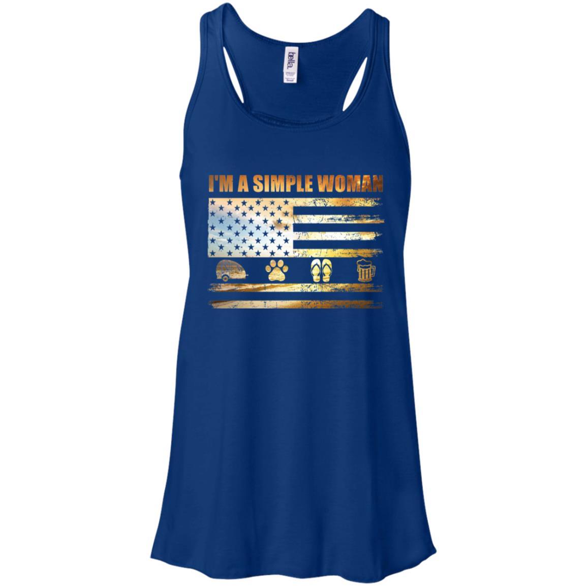 I'm A Simple Woman Love Camping Dog Flip Flop And Beer-T-Shirt & Tank Top-Women's Flowy Racerback Tank-True Royal