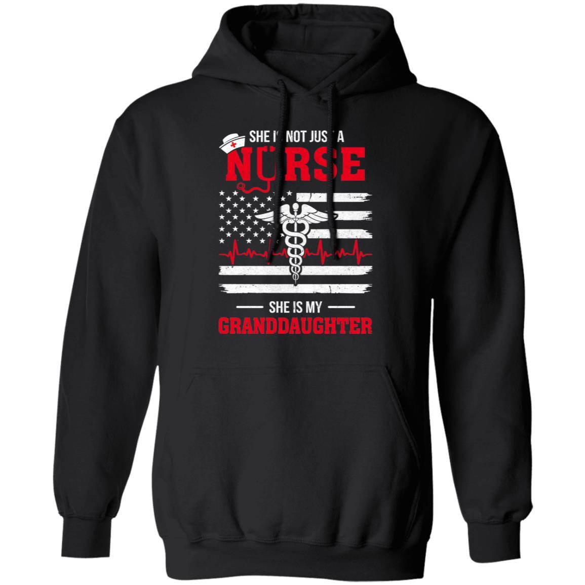 She Is Not Just A Nurse She Is My Granddaughter American Flag-T-Shirt & Hoodie-Pullover Hoodie-Black