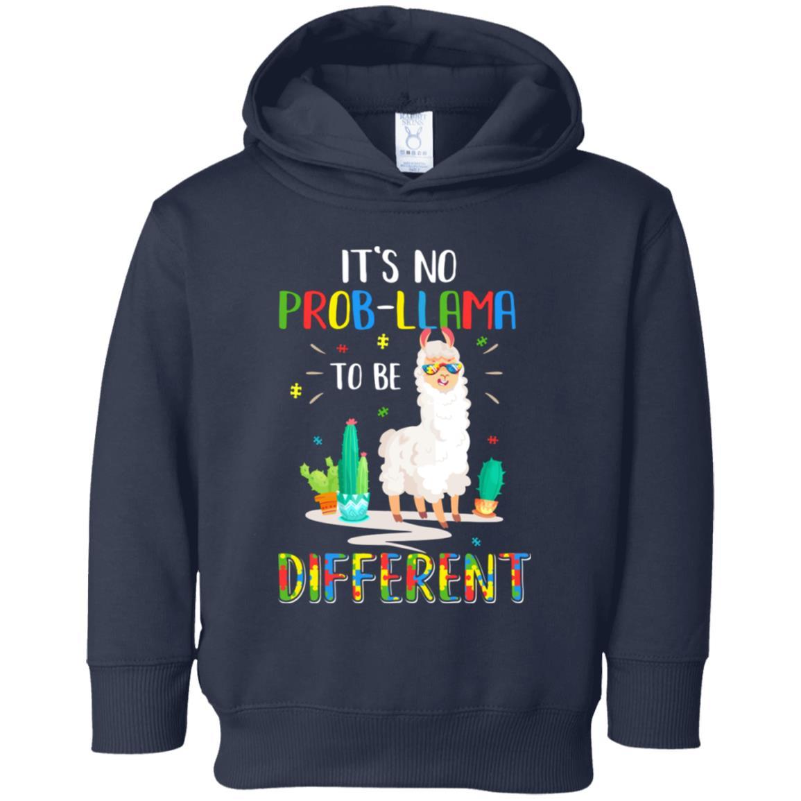 No Prob Llama To Be Different Llama Autism Awareness Gift Youth-Youth Shirt-Toddler Fleece Hoodie-Navy