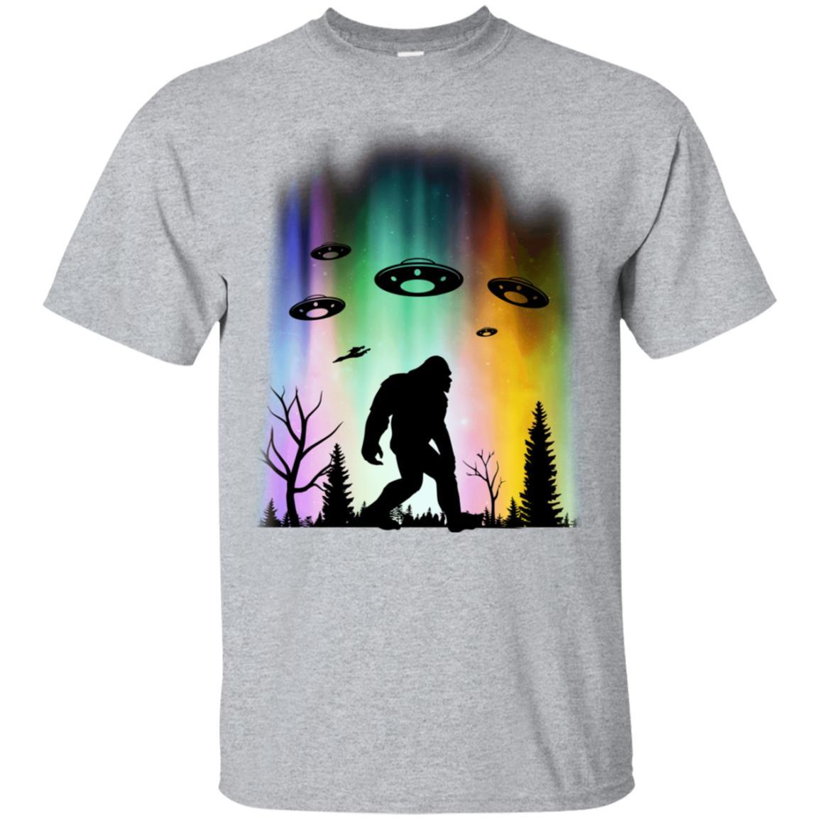 Bigfoot UFO Abduction Northern Lights Believing Gifts-T-Shirt & Hoodie-Classic T-Shirt-Sport Grey