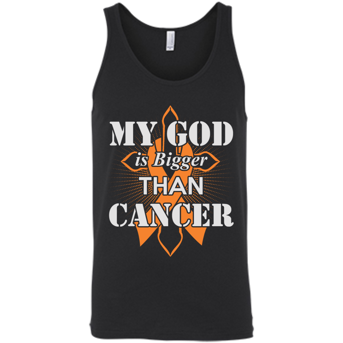 My God Is Bigger Than Cancer Orange Awareness Ribbon-T-Shirt & Hoodie-Unisex Tank-Black