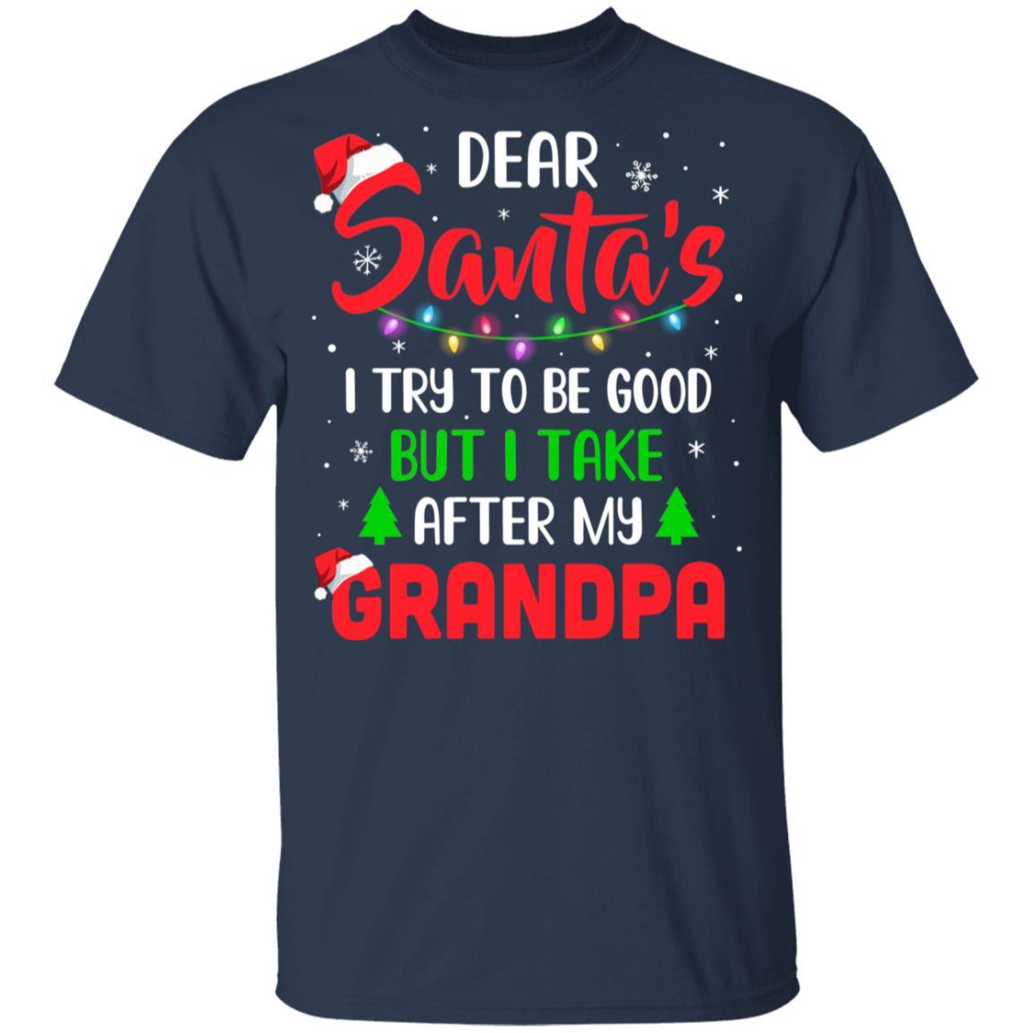 Dear Santa I Tried To Be Good But My Grandpa Christmas Kids Youth-Youth Shirt-Youth T-Shirt-Navy
