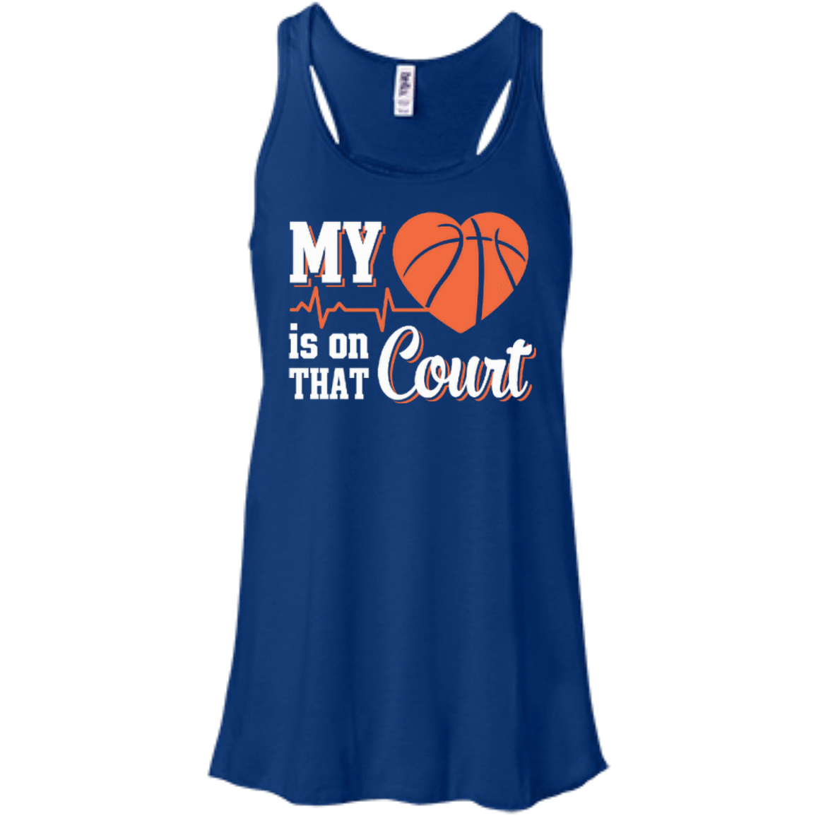 My Heart Is On That Court Basketball-T-Shirt & Hoodie-Women's Flowy Racerback Tank-True Royal