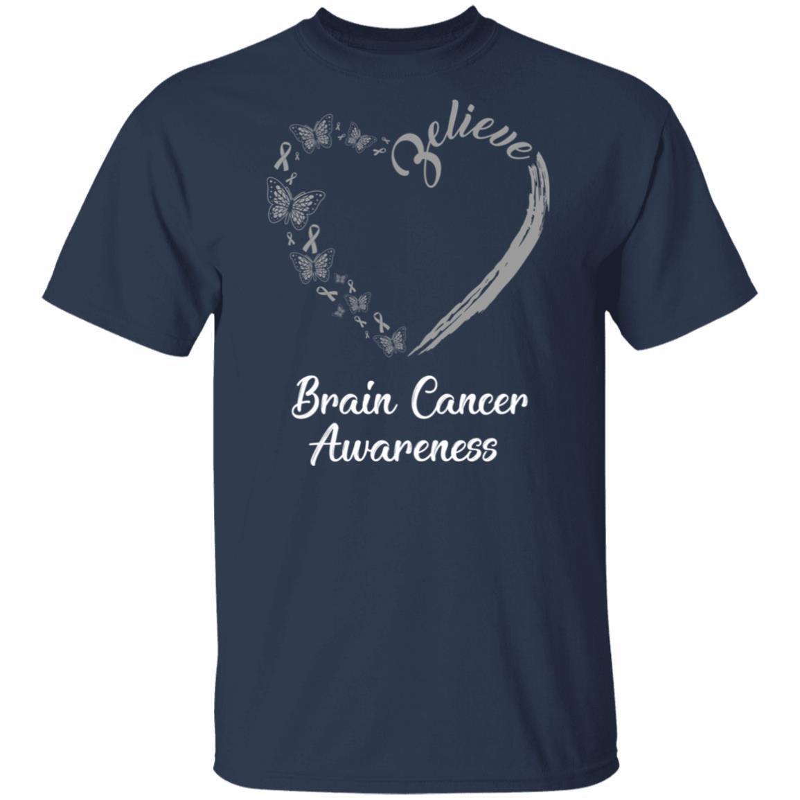 Butterfly Believe Brain Cancer Awareness Ribbon Gifts-T-Shirt & Hoodie-Classic T-Shirt-Navy