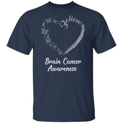 Butterfly Believe Brain Cancer Awareness Ribbon Gifts-T-Shirt & Hoodie-Classic T-Shirt-Navy