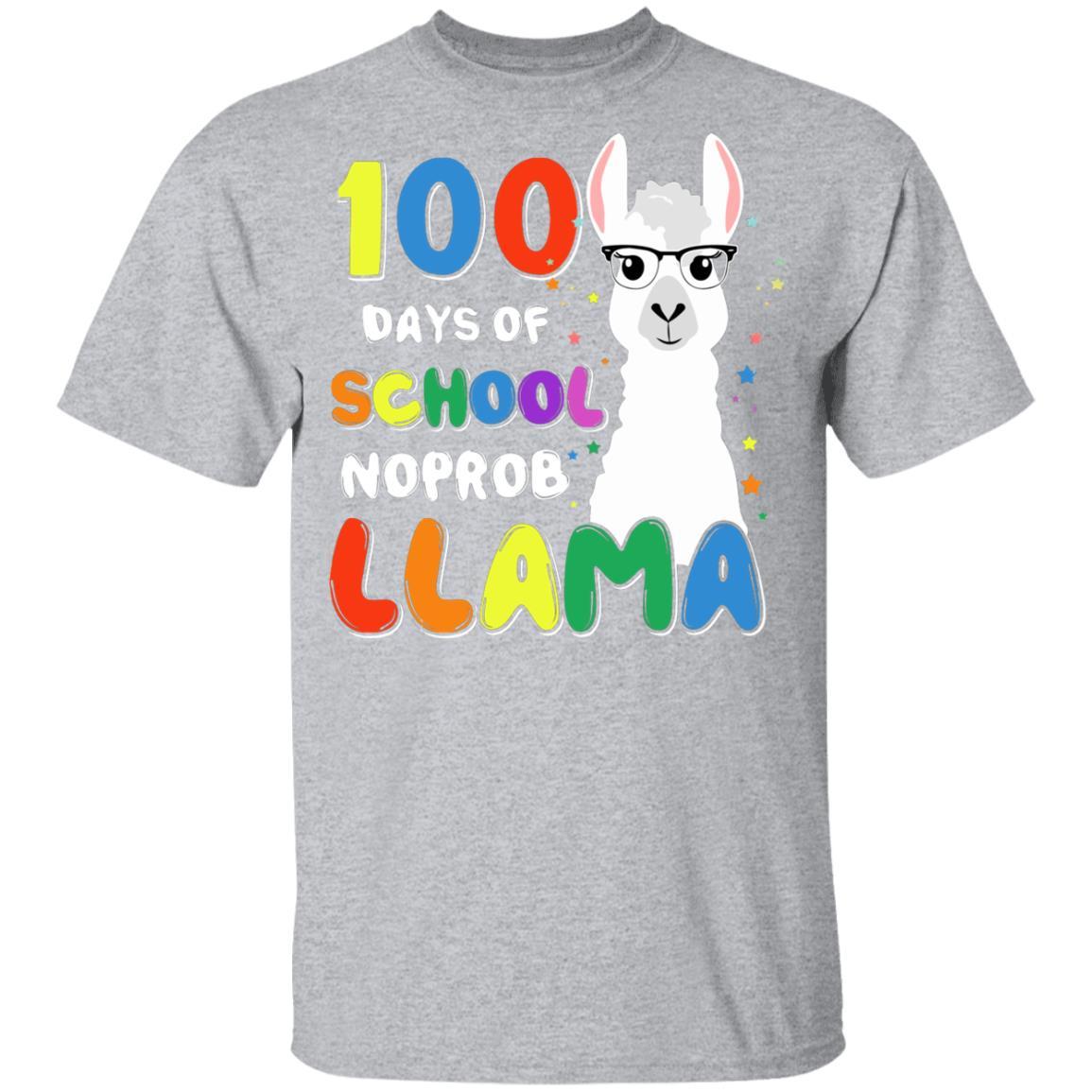 100 Days Of School No Probllama Llama 100Th Day Youth-Youth Shirt-Youth T-Shirt-Sport Grey