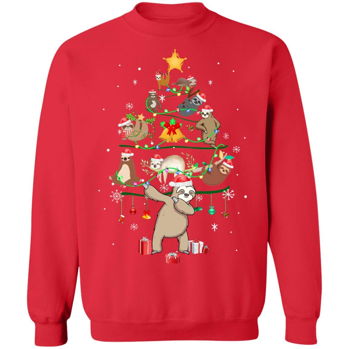 Sloth Christmas Tree Lights Funny Sloth Xmas Gift-T-Shirt & Sweatshirt-Crewneck Sweatshirt-Red