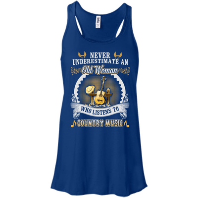 An Old Woman Listen To Country Music-T-Shirt & Hoodie-Women's Flowy Racerback Tank-True Royal