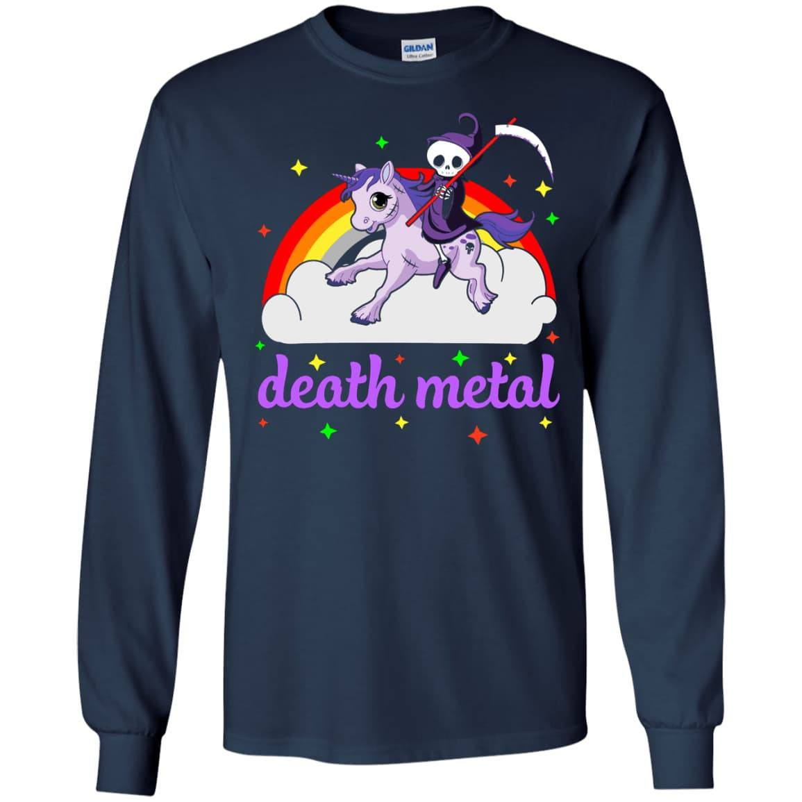 Death Metal Rocker Unicorn-T-Shirt & Hoodie-Long Sleeve T-Shirt-Navy