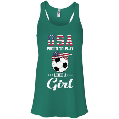 Usa Proud To Play Like A Girl Soccer Football-T-Shirt & Tank Top-Women's Flowy Racerback Tank-Kelly Green