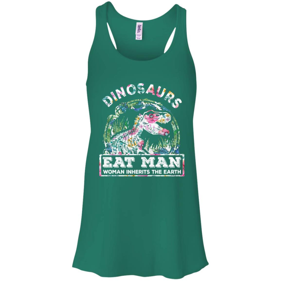 Funny Dinosaurs Eat Man Woman Inherits The Earth-T-Shirt & Tank Top-Women's Flowy Racerback Tank-Kelly Green