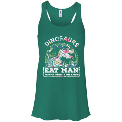 Funny Dinosaurs Eat Man Woman Inherits The Earth-T-Shirt & Tank Top-Women's Flowy Racerback Tank-Kelly Green