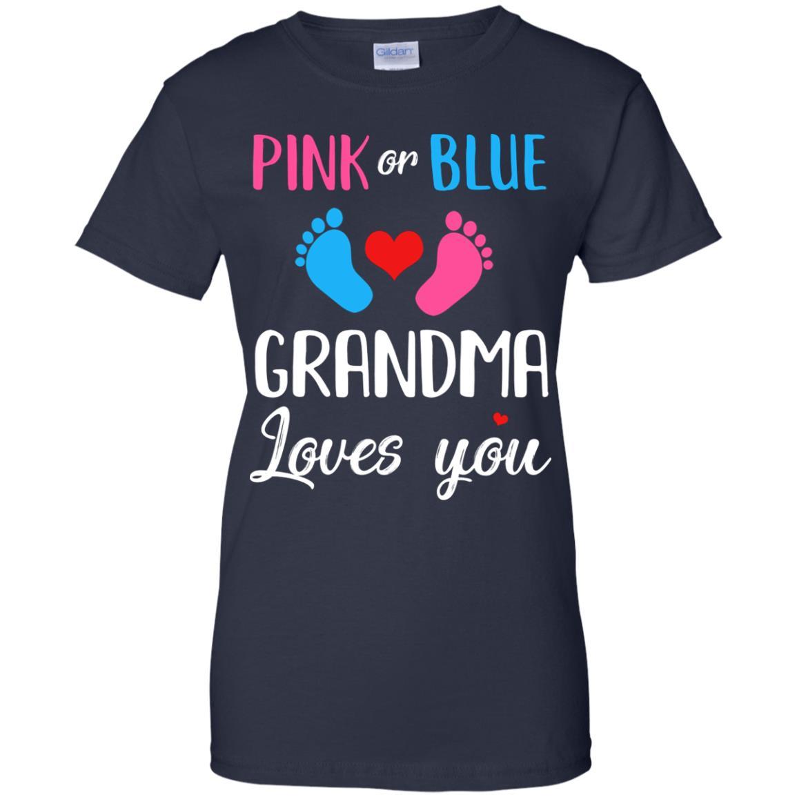Pink Or Blue Grandma Loves You Funny Gender Reveal Party Gift-T-Shirt & Hoodie-Women's T-Shirt-Navy