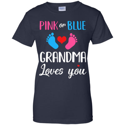 Pink Or Blue Grandma Loves You Funny Gender Reveal Party Gift-T-Shirt & Hoodie-Women's T-Shirt-Navy