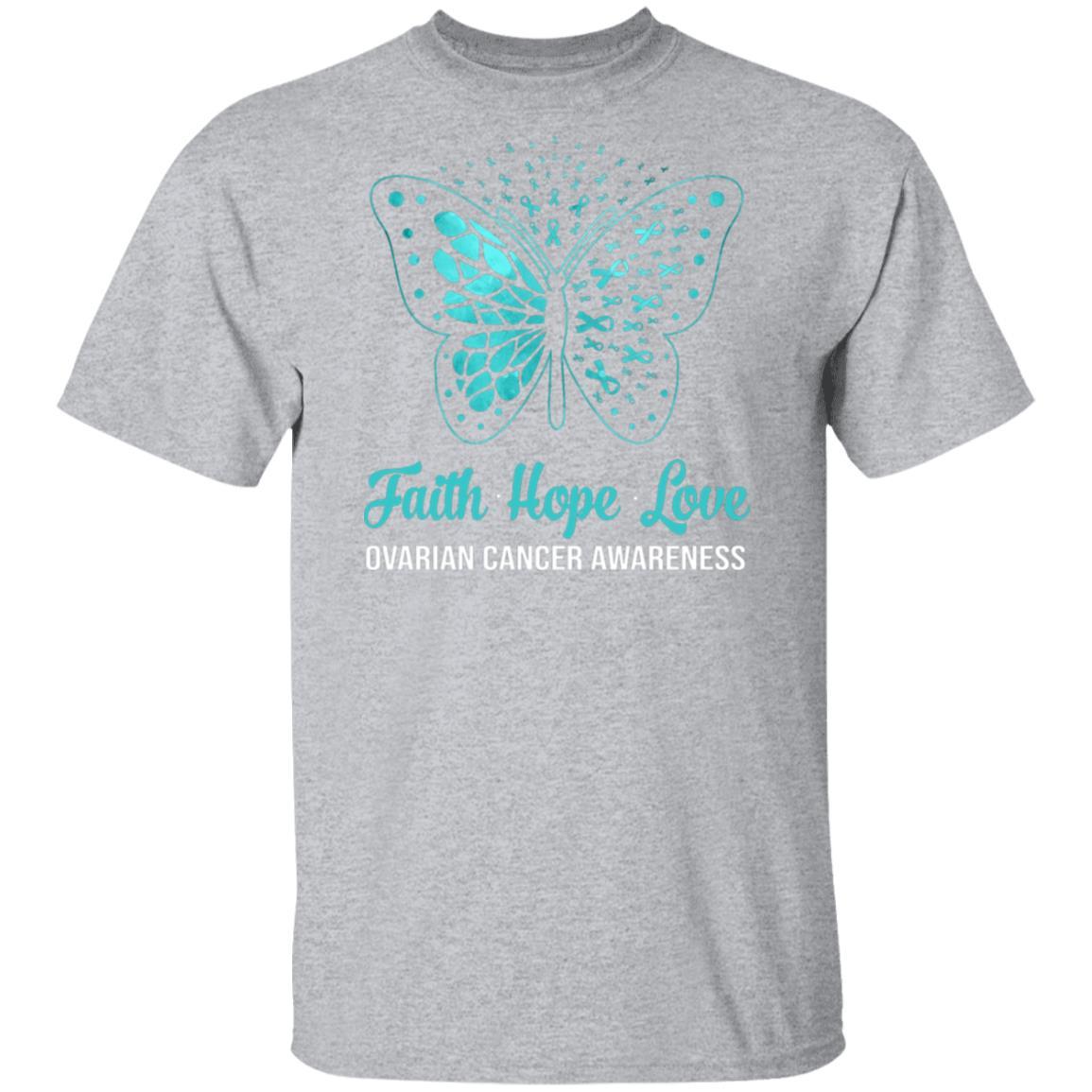 Faith Hope Love Teal Butterfly Ovarian Cancer Awareness-T-Shirt & Hoodie-Classic T-Shirt-Sport Grey