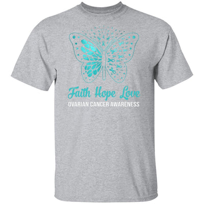 Faith Hope Love Teal Butterfly Ovarian Cancer Awareness-T-Shirt & Hoodie-Classic T-Shirt-Sport Grey