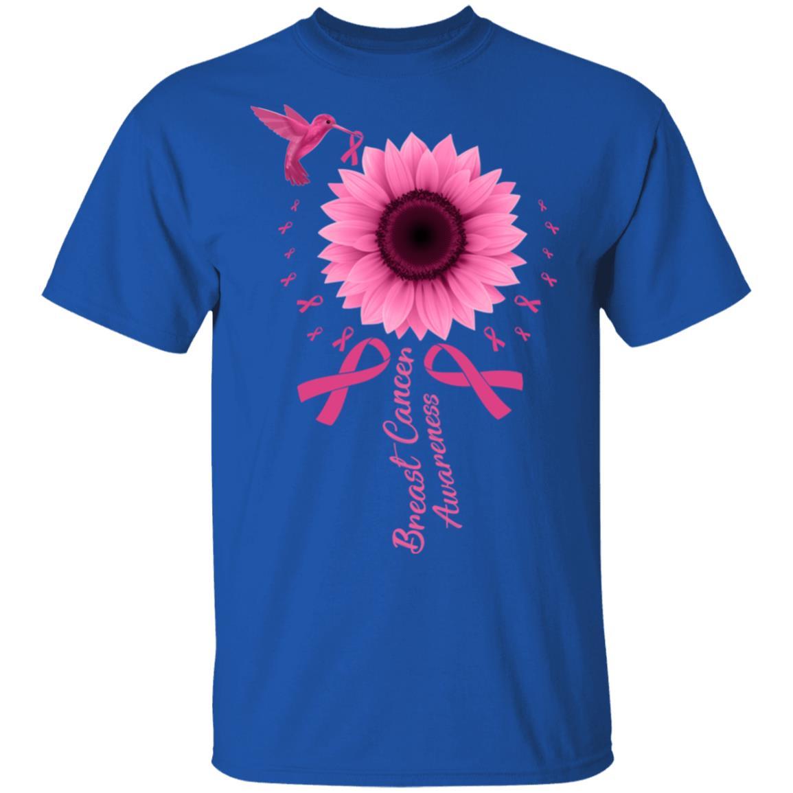 Hummingbird Sunflower Pink Ribbon Breast Cancer Awareness-T-Shirt & Hoodie-Classic T-Shirt-Royal