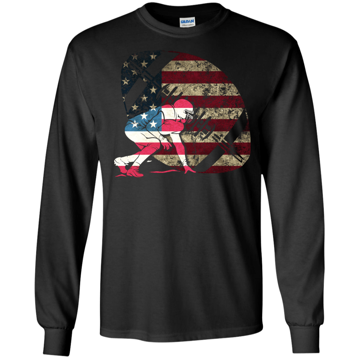 Tackle Football America Flag-T-Shirt & Hoodie-Long Sleeve T-Shirt-Black
