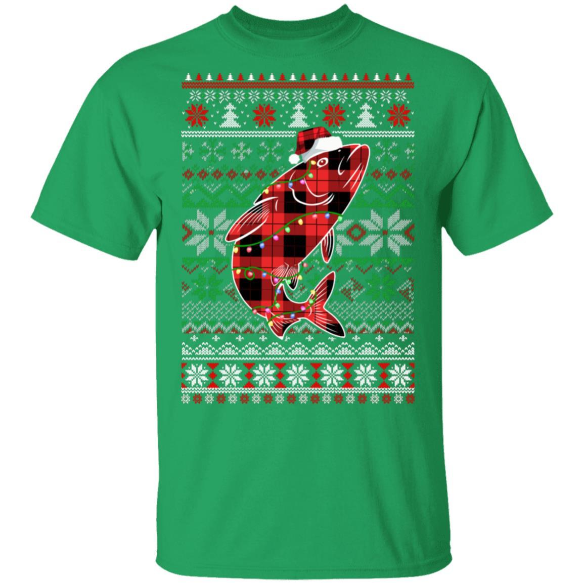 Red Plaid Buffalo Fish Pajamas Family Christmas Sweater-T-Shirt & Sweatshirt-Classic T-Shirt-Irish Green