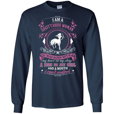 I Am A Sagittarius Woman I Was Born With-T-Shirt & Hoodie-Long Sleeve T-Shirt-Navy
