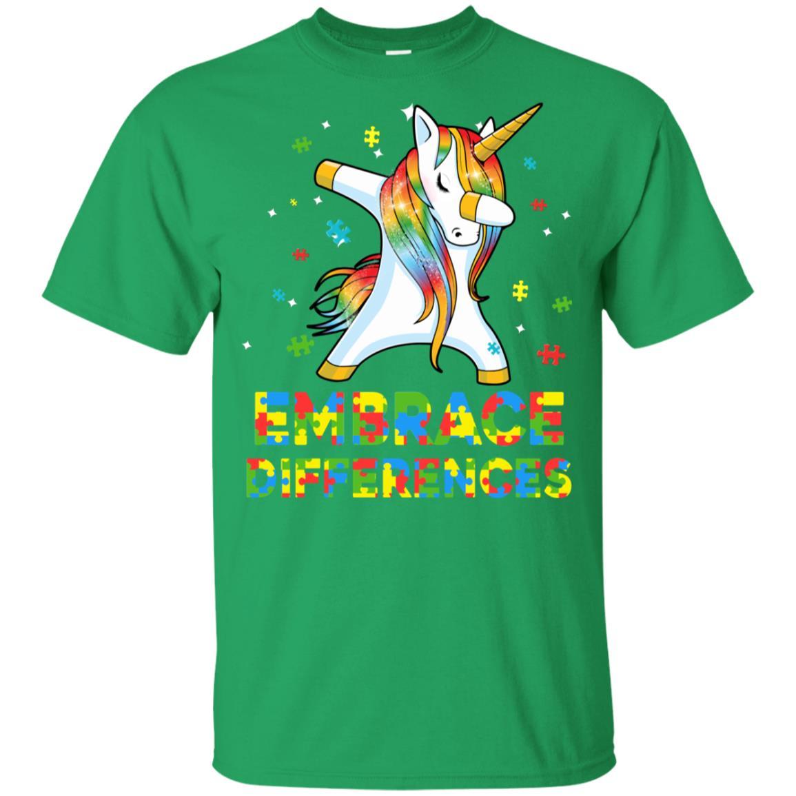 Dabbing Unicorn Autism Awareness Embrace Differences Youth-Youth Shirt-Youth T-Shirt-Irish Green