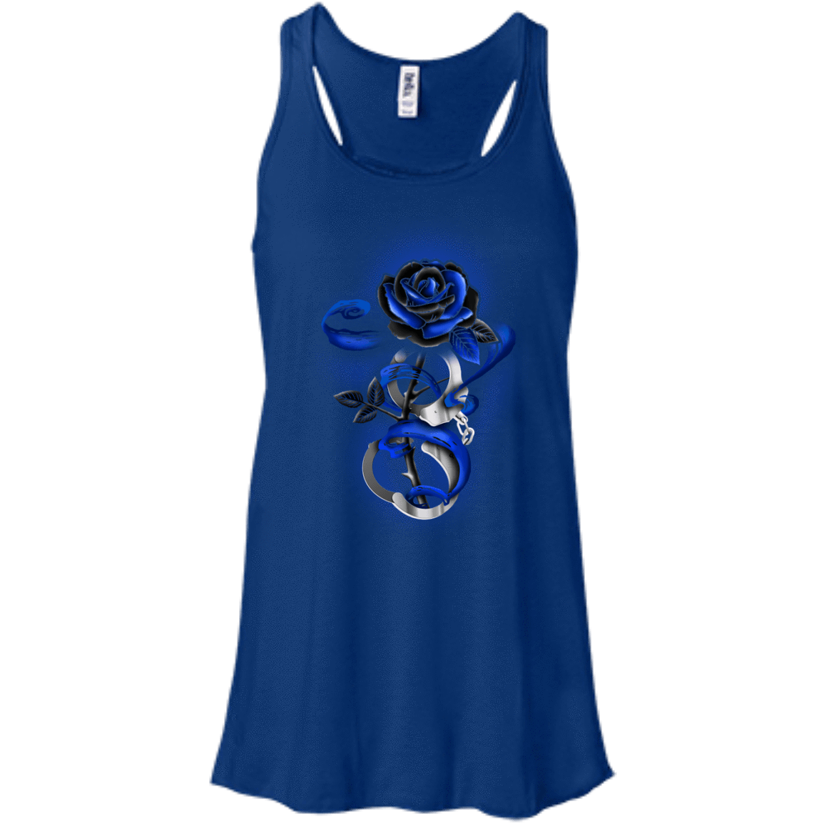 Rose tattoo Police Thin Blue Line-T-Shirt & Hoodie-Women's Flowy Racerback Tank-True Royal
