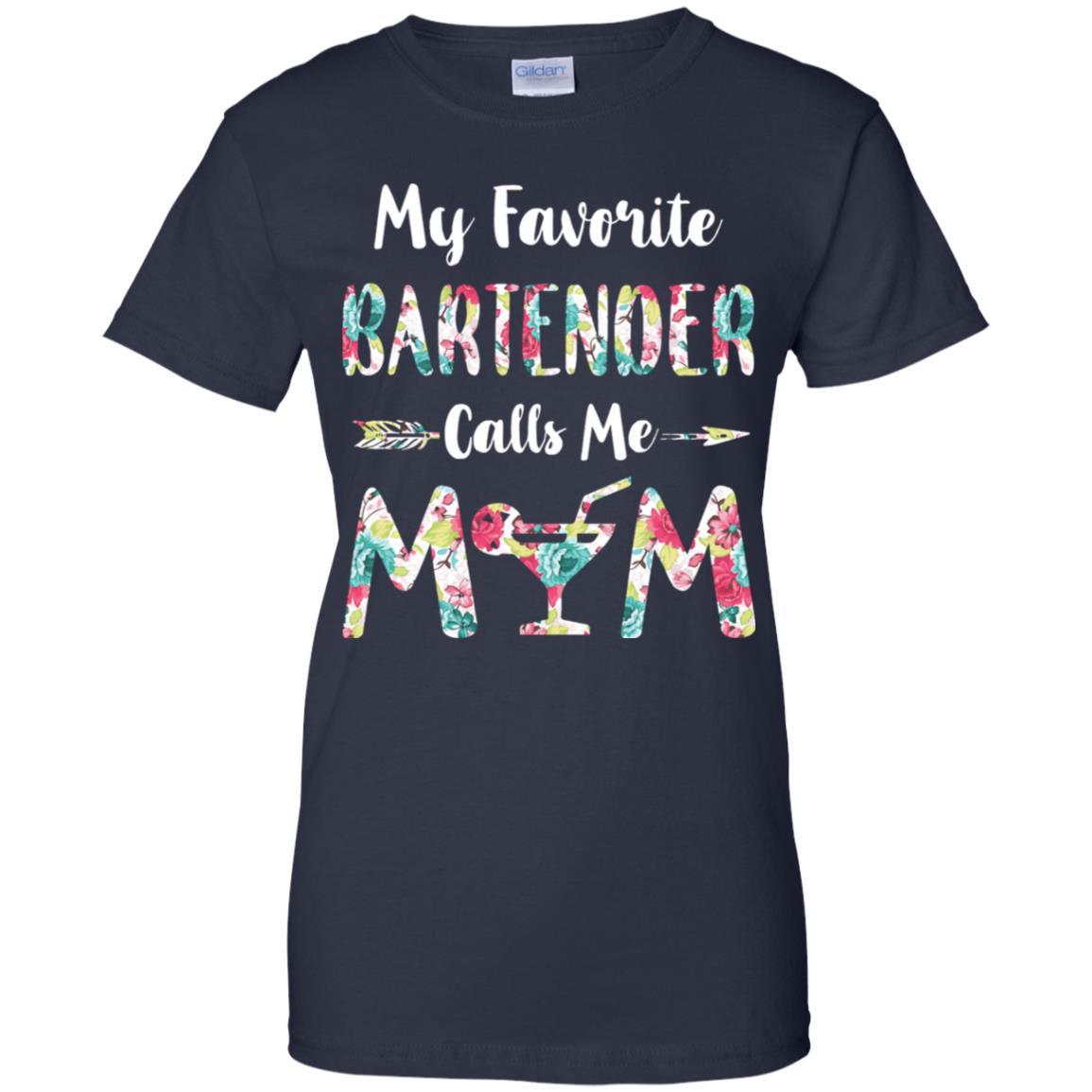 Floral My Favorite Bartender Calls Me Mom Mothers Day Gift-T-Shirt & Hoodie-Women's T-Shirt-Navy