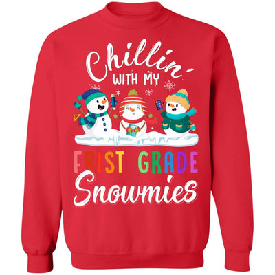 Chillin' With First Grade Snowmies Christmas Teacher Gifts-T-Shirt & Sweatshirt-Crewneck Sweatshirt-Red