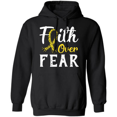 Childhood Cancer Awareness Gold Ribbon Faith Over Fear-T-Shirt & Hoodie-Pullover Hoodie-Black