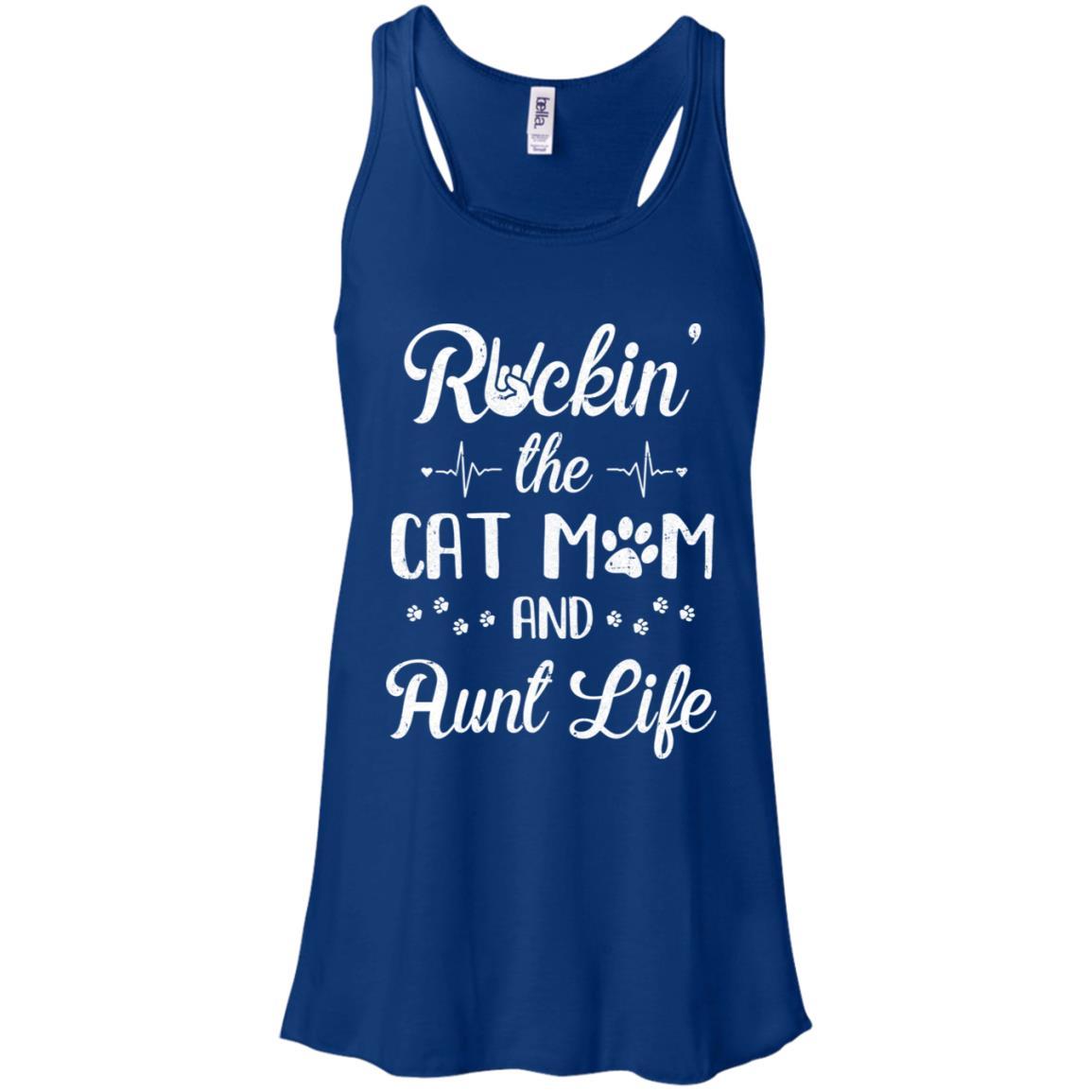 Rockin The Cat Mom Aunt Life Cat Lovers Mothers Day-T-Shirt & Tank Top-Women's Flowy Racerback Tank-True Royal