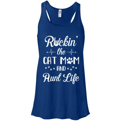 Rockin The Cat Mom Aunt Life Cat Lovers Mothers Day-T-Shirt & Tank Top-Women's Flowy Racerback Tank-True Royal