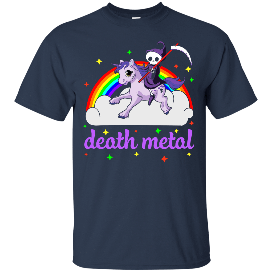 Rainbow Death Metal Rocker Unicorn-T-Shirt & Hoodie-Classic T-Shirt-Navy