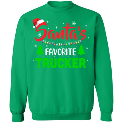 Santa's Favorite Trucker Funny Christmas Xmas Gifts-T-Shirt & Sweatshirt-Crewneck Sweatshirt-Irish Green
