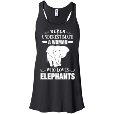 Never Underestimate Woman Loves Elephant-T-Shirt & Hoodie-Women's Flowy Racerback Tank-Black