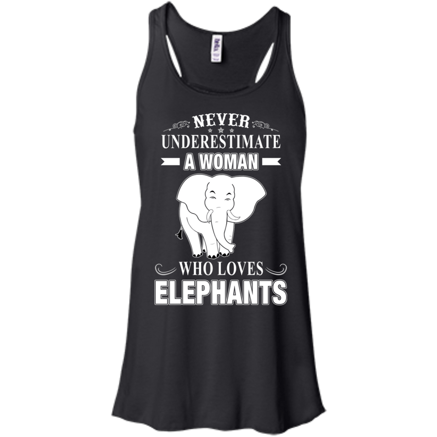 Never Underestimate Woman Loves Elephant-T-Shirt & Hoodie-Women's Flowy Racerback Tank-Black