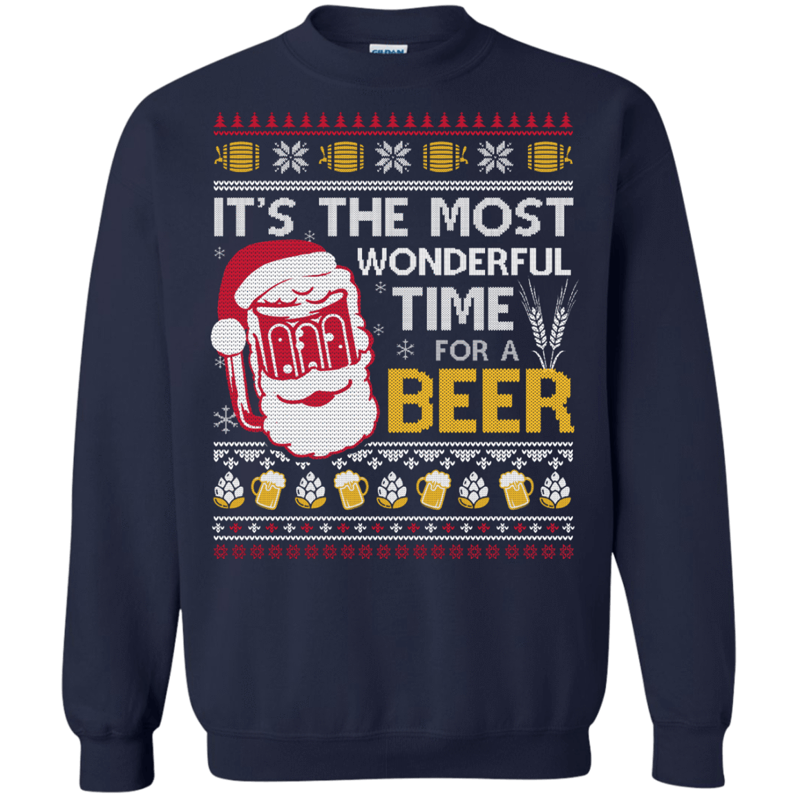 It's The Most Wonderful Time For A Beer Sweater-T-Shirt & Hoodie-Crewneck Sweatshirt-Navy