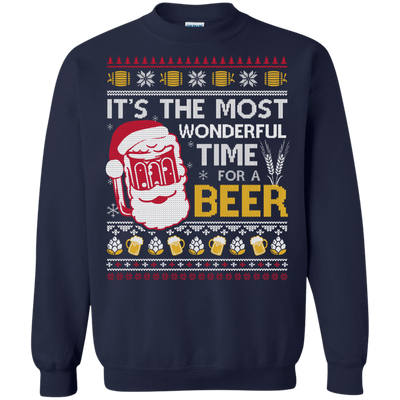 It's The Most Wonderful Time For A Beer Sweater-T-Shirt & Hoodie-Crewneck Sweatshirt-Navy