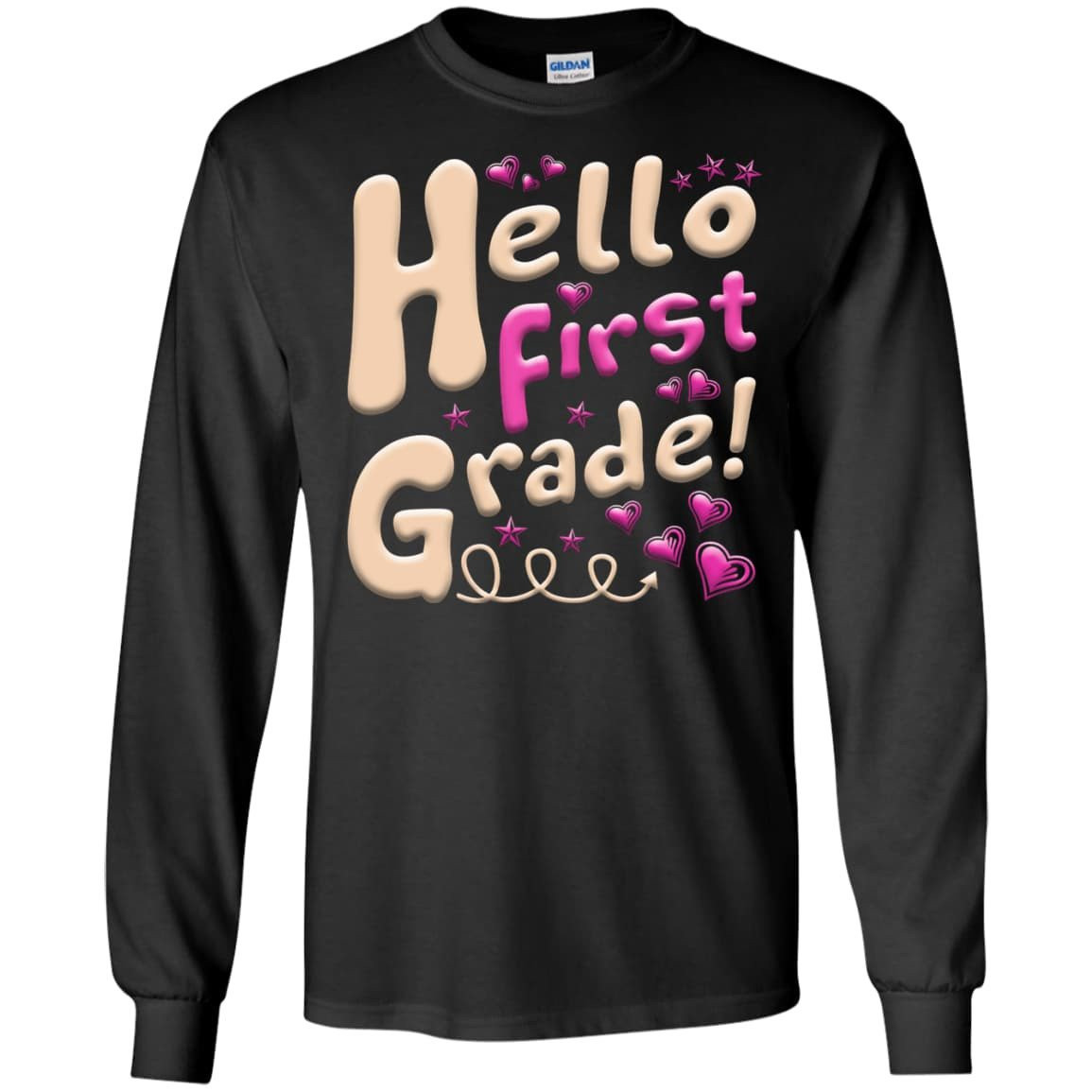 Hello First Grade First Day Of School-T-Shirt & Hoodie-Long Sleeve T-Shirt-Black