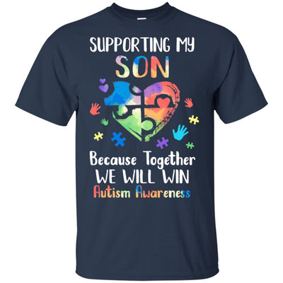 Supporting My Son Puzzle Autism Awareness Month-T-Shirt & Hoodie-Classic T-Shirt-Navy